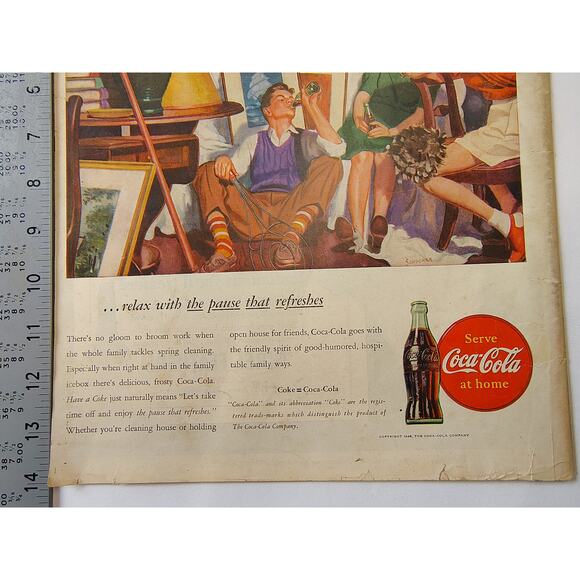 1946 Coke = Coca-Cola Vtg Print Ad Spring Cleaning Family Pause That Refreshes - Picture 6 of 7